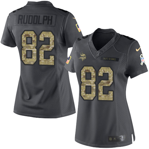 Nike Vikings #82 Kyle Rudolph Black Women's Stitched NFL Limited 2016 Salute To Service Jersey